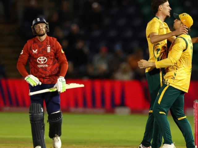 england s jos buttler l leaves the field after being dismissed by marco jansen c in the 1st t20 against south africa at sophia gardens cardiff photo afp england s jos buttler l leaves the field after being dismissed by marco jansen c in the 1st t20 against south africa at sophia gardens cardiff photo afp