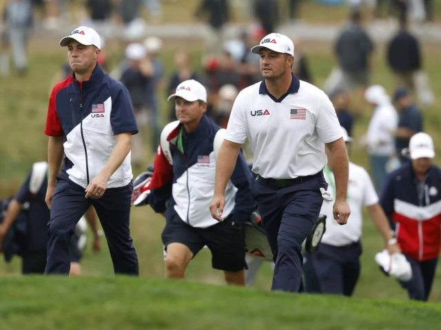 americans bryson dechambeau right and justin thomas left will face europe s jon rahm and tyrrell hatton in the opening foursomes match of the 45th ryder cup at bethpage black photo afp
