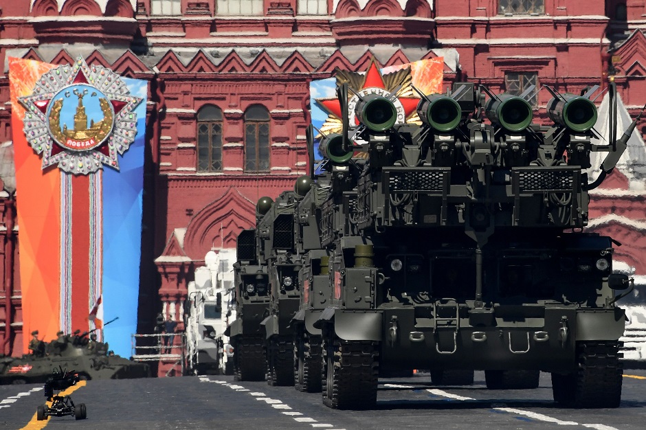 Buk-M2 air defence missile systems parade through Red Square. PHOTO: AFP 