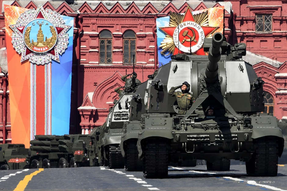 Russia's 2S-35 Coalition-SV self-propelled 152 mm howitzers. PHOTO: AFP 