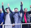 k p chief minister sohail afridi and other party leaders raise hands as they arrive for a pti rally in kohat photo express k p chief minister sohail afridi and other party leaders raise hands as they arrive for a pti rally in kohat photo express