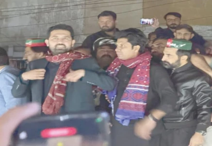 k p chief minister sohail afridi addresses a rally at karachi s numaish chowrangi photo express