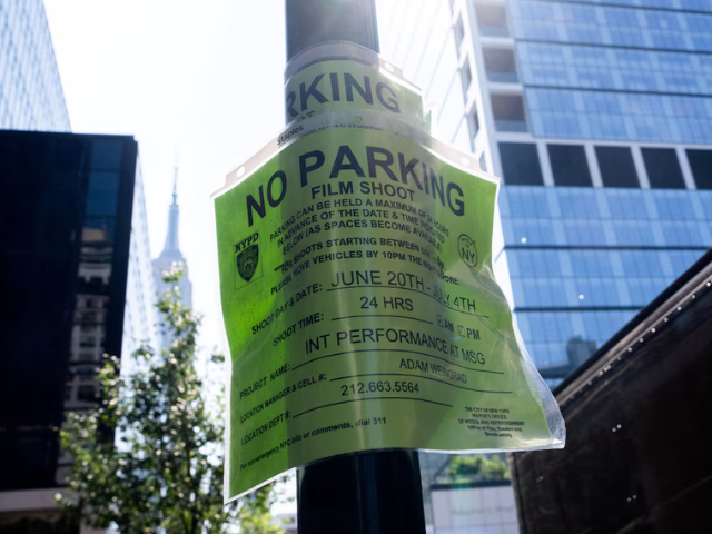 Photo: NYPD No Parking sign is attached to a pole outside of Madison Square Garden, ahead of a reported wedding/Reuters