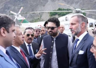 khyber pakhtunkhwa chief minister muhammad sohail khan afridi and governor khyber pakhtunkhwa faisal karim kundi warmly welcomed prince rahim aga khan v the spiritual leader of the ismaili community at chitral airport photo pti k p official x account