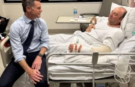 new south wales premier chris minns visits ahmed al ahmed who was identified on social media as the bystander who hid behind parked cars and seized a rifle from one of the gunmen during the deadly shooting at bondi beach on sunday at a hospital in sydney australia december 15 2025 in this picture obtained from social media chrisminnsmp via x via reuters