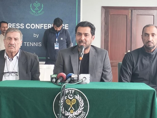 pakistan tennis federation president aisamul haq qureshi during the press conference abut atp challengers event in islamabad photo courtesy zulfiqar baig