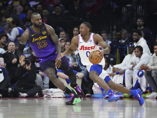 lakers vs 76ers 104 118 maxey shines with 43 points anthony davis injured