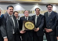 supreme court bar association president haroon rashid presenting a shield to azad jammu and kashmir supreme court chief justice raja saeed akram khan on september 30 2026 photo express
