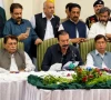 ajk prime minister faisal mumtaz rathore reads out a resolution adopted by consensus during an all parties conference held at the prime minister s house in muzaffarabad on wednesday photo app