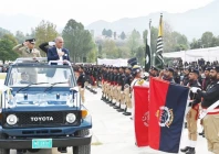 ajk president dr muhammad najeeb khan inspects a parade during the 79th foundation day ceremony in muzaffarabad on saturday photo express