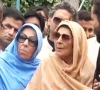 screengrab of pti founder imran khan s sisters aleema khan and naureen khan during a media talk outside adiala jail on monday