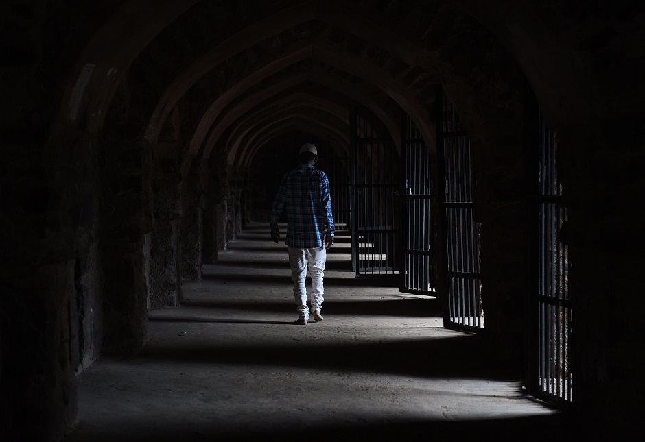 An Indian Muslim devotee after offering prayers during Eidul Azha at Ferzoz Shah Kotla mosque in New Delhi on August 22, 2018. PHOTO:AFP