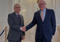 additional secretary of the ministry of foreign affairs tahir andrabi l with russia s deputy foreign minister sergey ryabkov r on may 19 2026 photo mofa x