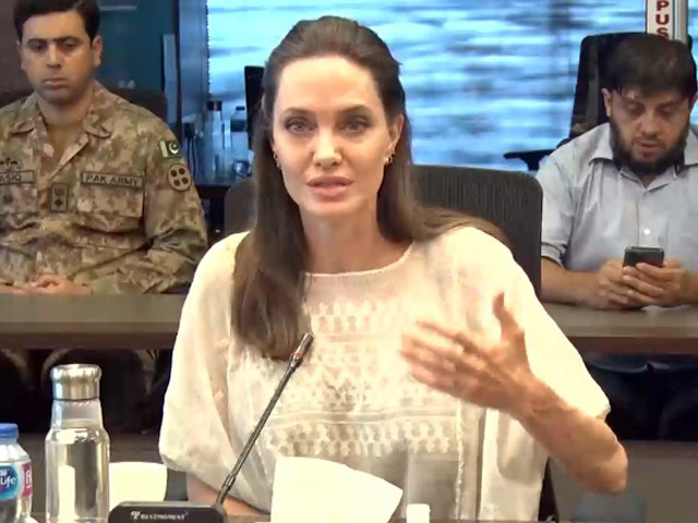 humanitarian and actress angelina jolie speaking during her visit to national flood response coordination centre nfrcc screengrab