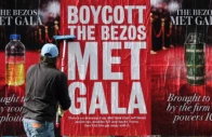 activists have deployed posters to oppose jeff bezos s involvement in the met gala angela weiss afp