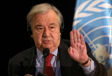 guterres listed threats that included breaches of international humanitarian law the targeting of civilians and the weaponization of food and water    without citing those responsible photo reuters