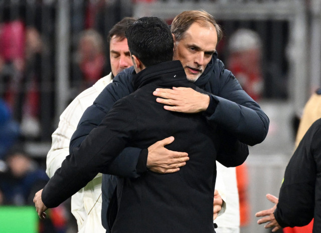 bittersweet bayern munich coach thomas tuchel and arsenal manager mikel arteta after the uefa champions league quarterfinal second leg at allianz arena munich photo reuters