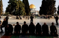 palestinian men pray at al aqsa mosque also known to jews as the temple mount as israeli security forces take position at the compound while tension arises during clashes with palestinians in jerusalem s old city april 5 2023 reuters