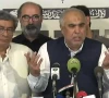 pakistan tehreek i insaf leader asad qaiser speaks to the media outside parliament house in islamabad on tuesday screengrab