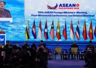 philippine foreign secretary theresa lazaro delivers a speech during the opening ceremony of the asean foreign ministers meeting at the philippine international convention centre on tuesday july 21 2026 in pasay city philippines photo reuters