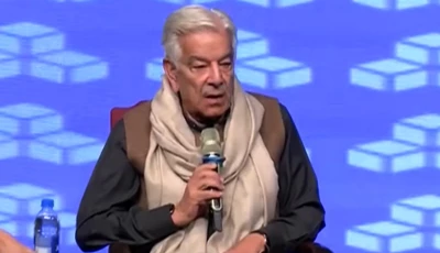 defence minister khawaja asif speaking during a session at the think fest in lahore on saturday photo screengrab