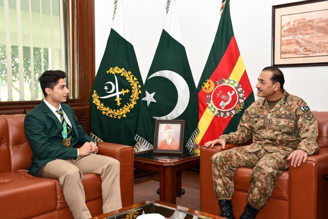 coas general syed asim munir is meeting world junior squash champion mohammad hamza khan at the general headquarters ghq on friday photo ispr coas general syed asim munir is meeting world junior squash champion mohammad hamza khan at the general headquarters ghq on friday photo ispr