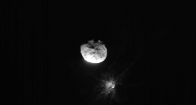 view of didymos dimorphos and the plume coming off of dimorphos after the double asteroid redirect test or dart mission purposefully made impact in this image acquired by asi s liciacube satellite just before its closest approach to the dimorphos asteroid september 26 2022 photo reuters view of didymos dimorphos and the plume coming off of dimorphos after the double asteroid redirect test or dart mission purposefully made impact in this image acquired by asi s liciacube satellite just before its closest approach to the dimorphos asteroid september 26 2022 photo reuters