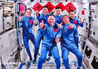 this image captured at beijing aerospace control center on may 25 2026 shows a group picture of the crew of shenzhou 21 and shenzhou 23 spaceships photo xinhua