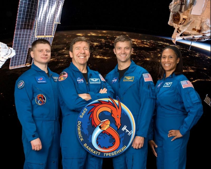 official spacex crew 8 portrait with l r roscosmos cosmonaut and mission specialist aleksandr grebenkin and pilot michael barratt commander matthew dominick and mission specialist jeanette epps all three nasa astronauts photo nasa