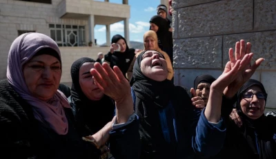 mourners react during the funeral of three palestinians who were killed in an israeli settler attack in the village of abu falah near ramallah in the israeli occupied west bank march 8 2026 photo reuters