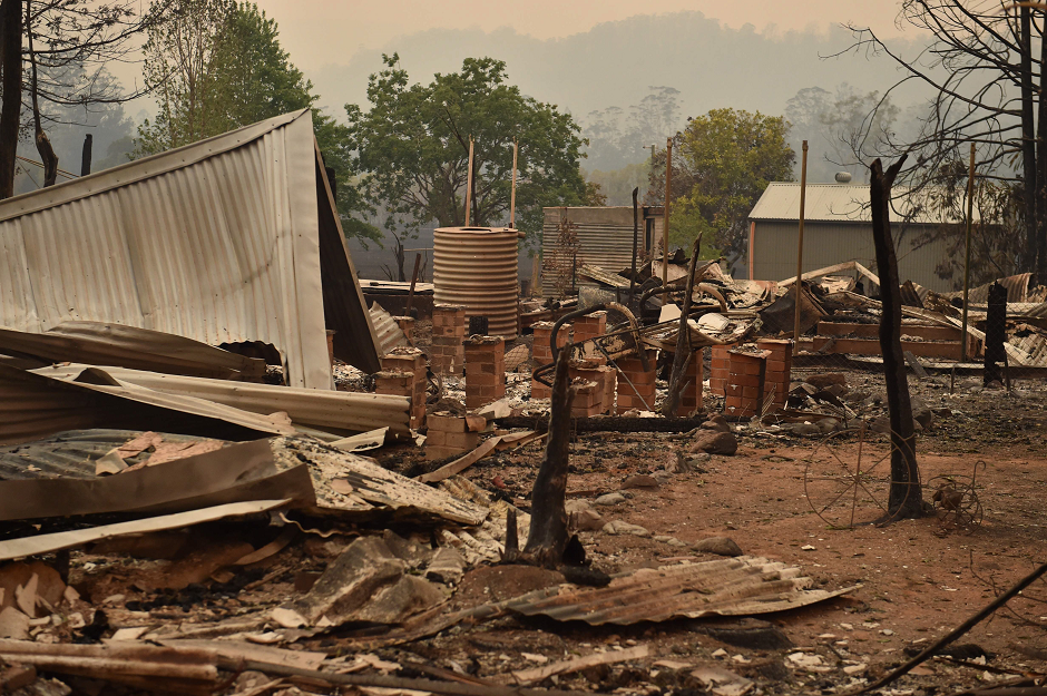 The remains of a property destroyed by fire is seen in Bobin, 350km north of Sydney on November 9, 2019, as firefighters try to contain dozens of out-of-control blazes that are raging in the state of New South Wales. PHOTO: AFP