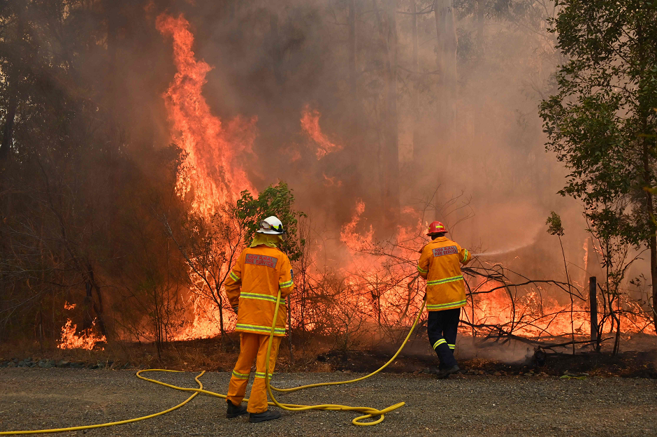 Firefighters tackle a bushfire to save a home in Taree, 350km north of Sydney on November 9, 2019 as they try to contain dozens of out-of-control blazes that are raging in the state of New South Wales. PHOTO: AFP