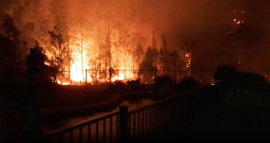 A fire rages on in Rainbow Flat, New South Wales, Australia, November 8, 2019, in this still image taken from social media video. PHOTO: REUTERS