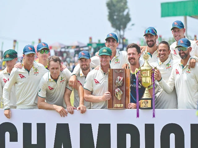 australia s players pose with the trophies after beating sri lanka at the galle international cricket stadium on sunday winning two test series 2 0 photo afp australia s players pose with the trophies after beating sri lanka at the galle international cricket stadium on sunday winning two test series 2 0 photo afp