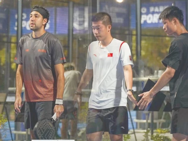pakistan s aziz khan left is seen with his partner sebastien garcia ortega from belgium after winning the final round in fip international bronze tournament in hong kong photo ppf pakistan s aziz khan left is seen with his partner sebastien garcia ortega from belgium after winning the final round in fip international bronze tournament in hong kong photo ppf