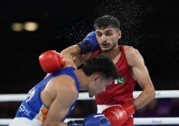 sumama rahman pakistan s solid boxer fights against jadumani singh of india in the 55 kilogramme bout at the 2026 glasgow commonwealth games sumama loses 5 0 photo afp