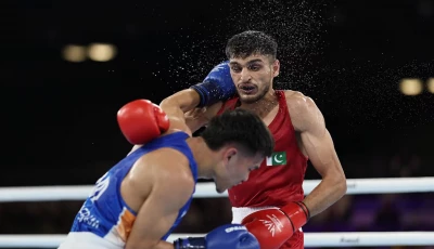 sumama rahman pakistan s solid boxer fights against jadumani singh of india in the 55 kilogramme bout at the 2026 glasgow commonwealth games sumama loses 5 0 photo afp