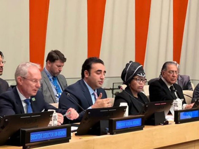 foreign minister bilawal bhutto zardari addressing the conference being held on the sidelines of the commission on status of women csw at the un headquarters in new york photo app foreign minister bilawal bhutto zardari addressing the conference being held on the sidelines of the commission on status of women csw at the un headquarters in new york photo app