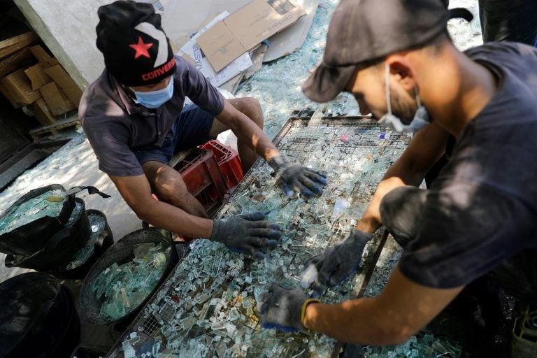 The glass from Beirut is sorted multiple times before it is used at the Uniglass factory. AFP