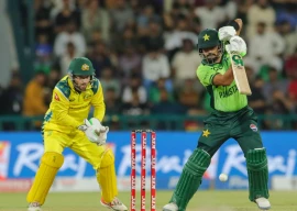 pakistan s babar azam plays a shot during his 40 run innings against australia in the third odi at lahore s gaddafi stadium on thursday photo pcb