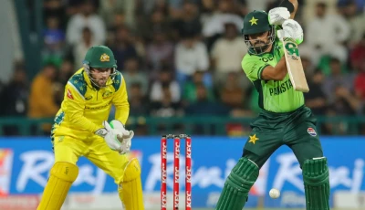 pakistan s babar azam plays a shot during his 40 run innings against australia in the third odi at lahore s gaddafi stadium on thursday photo pcb