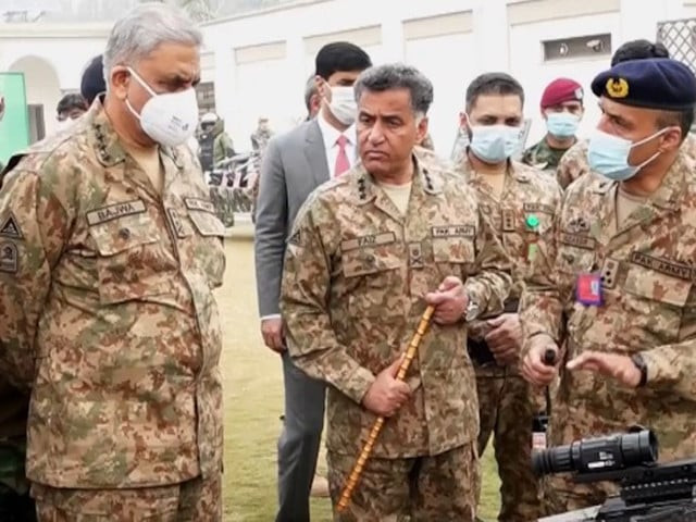 general qamar javed bajwa and lieutenant general faiz hamid second left are being briefed screengrab general qamar javed bajwa and lieutenant general faiz hamid second left are being briefed screengrab