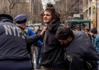 counter protester emir balat is detained by new york police department nypd officers outside gracie mansion the official residence of new york mayor zohran mamdani during an anti islam protest led by far right activist jake lang in new york city new york us march 7 2026