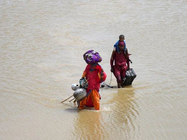 a family with their belongings wade through rain waters following rains and floods during the monsoon season in jamshoro pakistan august 26 2022 photo reuters a family with their belongings wade through rain waters following rains and floods during the monsoon season in jamshoro pakistan august 26 2022 photo reuters