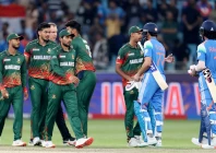 indian players shubman gill and kl rahul shake hands with bangladesh players after an icc men s champions trophy match in dubai uae feb 20 2025 reuters