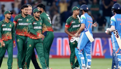 indian players shubman gill and kl rahul shake hands with bangladesh players after an icc men s champions trophy match in dubai uae feb 20 2025 reuters