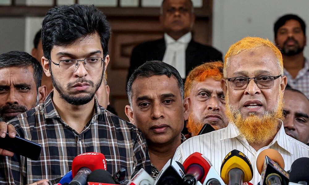 barkat ullah r father of abrar fahad a student of bangladesh university of engineering and technology buet who was killed in 2019 by members of bangladesh chhatra league the student wing of the awami league speaks to the media after the high court s verdict in dhaka on march 16 2025 photo afp