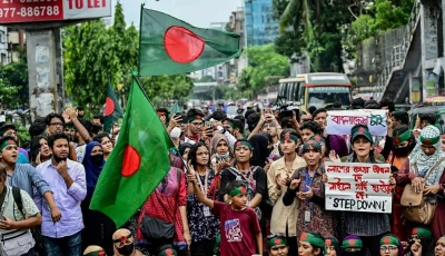 students shout slogans during a protest march as they demand justice for victims arrested and killed in the recent nationwide violence over job quotas in dhaka on aug 3 2024 photo afp