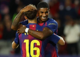 fc barcelona s marcus rashford celebrates scoring their third goal with fermin lopez photo reuters