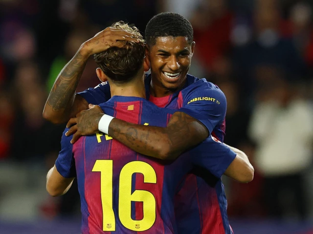 fc barcelona s marcus rashford celebrates scoring their third goal with fermin lopez photo reuters